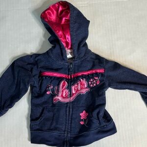Levi's Girls 12M zip jacket Hoodie in Dark Blue with Pink embroidered Details
